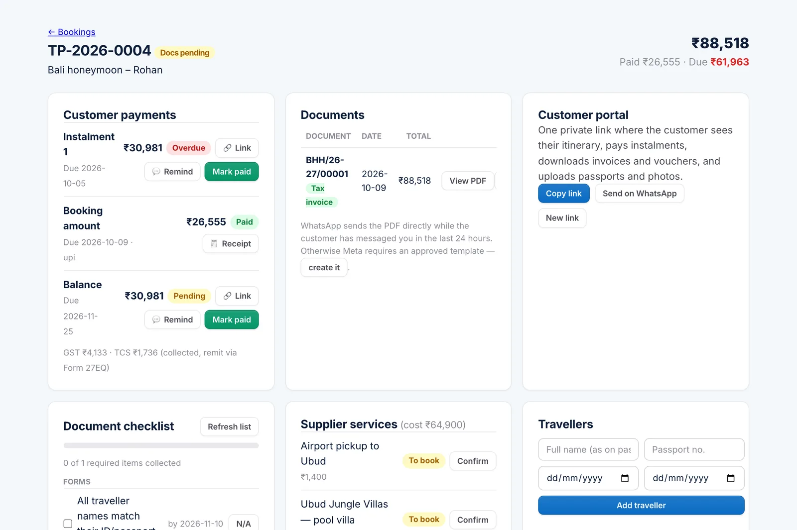 Booking and payments